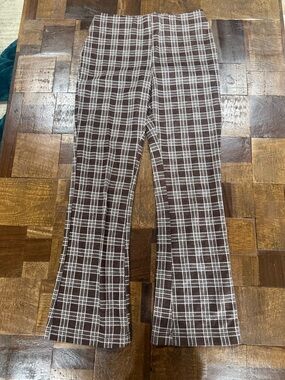 Altar'd State Brown and Cream Plaid Waistband Pants